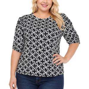 Plus Size NY Collection Elbow Sleeve Geometric Blouse