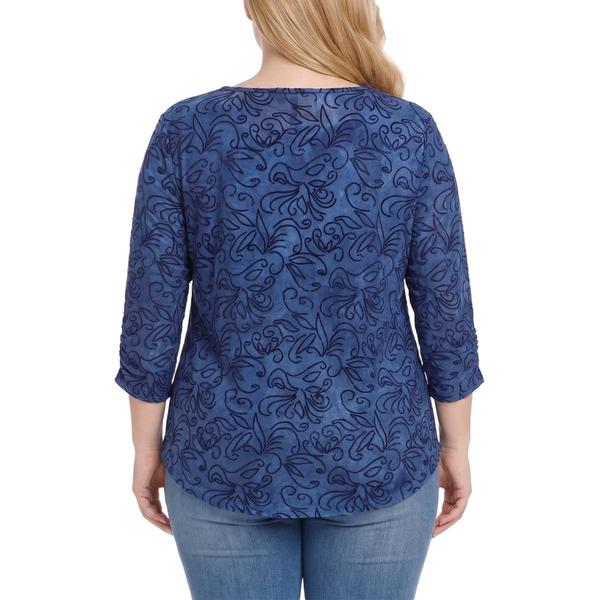 Plus Size NY Collection 3/4 Ruch Sleeve Abstract Floral Blouse alternate view