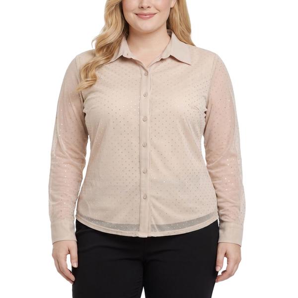 Plus Size NY Collection Long Sleeve Rhinestone Button-Up Blouse alternate view