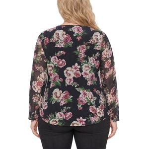 Plus Size NY Collection Long Sleeve Ruffle Front V-Neck Blouse alternate view