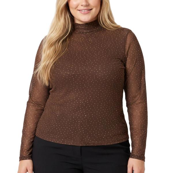 Plus Size NY Collection Long Sleeve Turtleneck Rhinestone Blouse