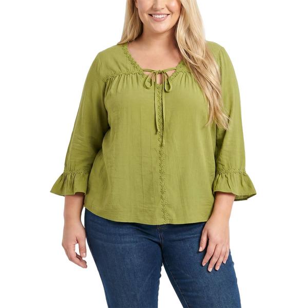 Plus Size NY Collection 3/4 Ruffle Sleeve Tie Neck Blouse alternate view