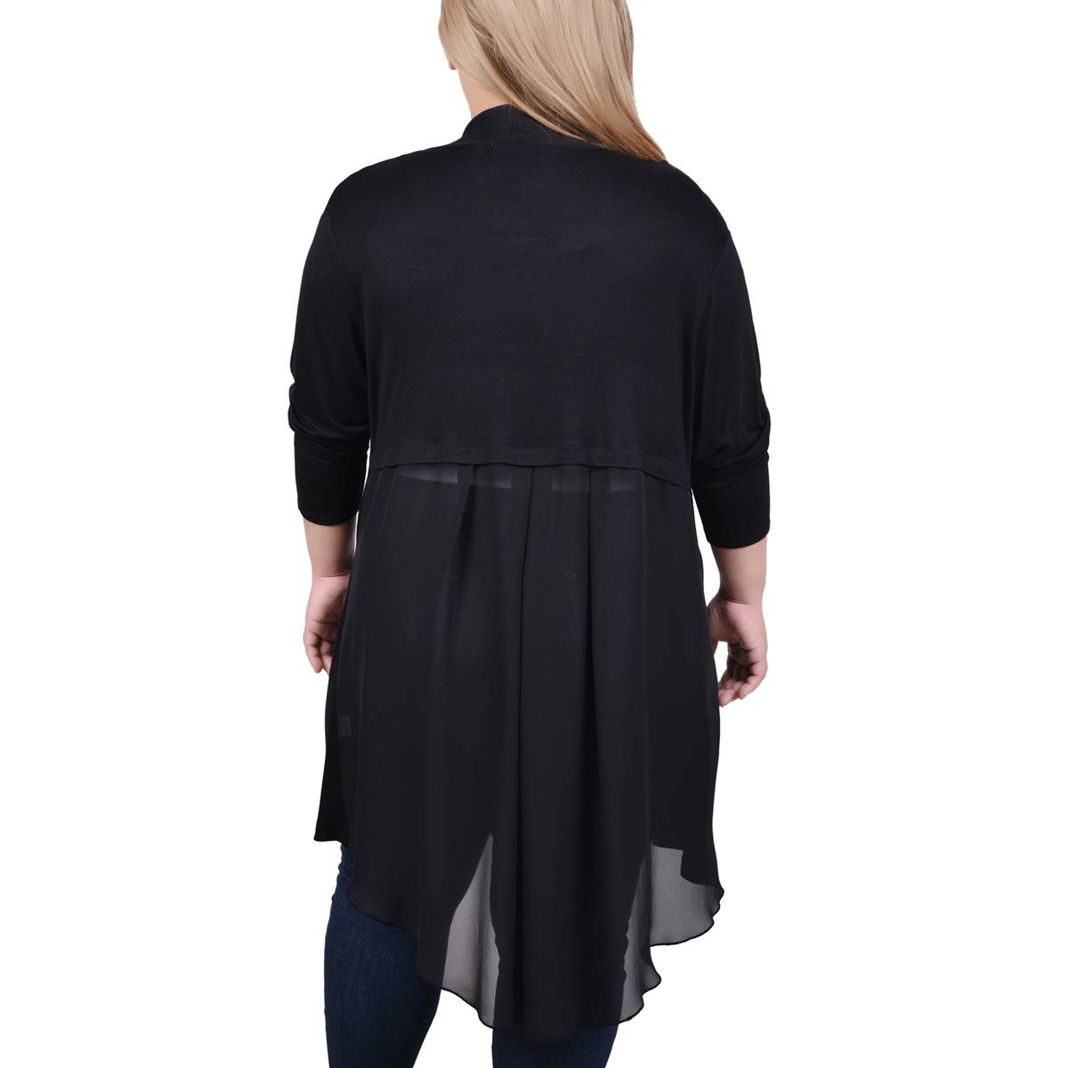 Plus Size NY Collection Solid Chiffon Hem Long Jersey Cardigan