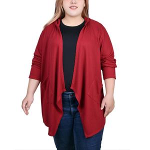 Plus Size NY Collection Long Sleeve Thermal Hooded Cardi
