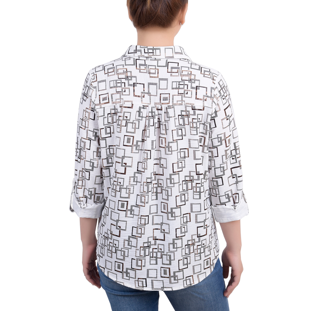 Plus Size NY Collection Foil Airflow Casual Button Down