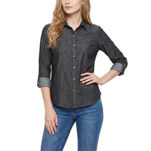 Petite NY Collection Roll Tab Sleeve Denim Plaid Button Down alternate view