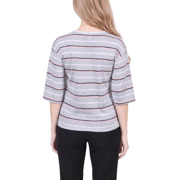 Petite NY Collection Elbow Sleeve Hacci Stripe Tee alternate view