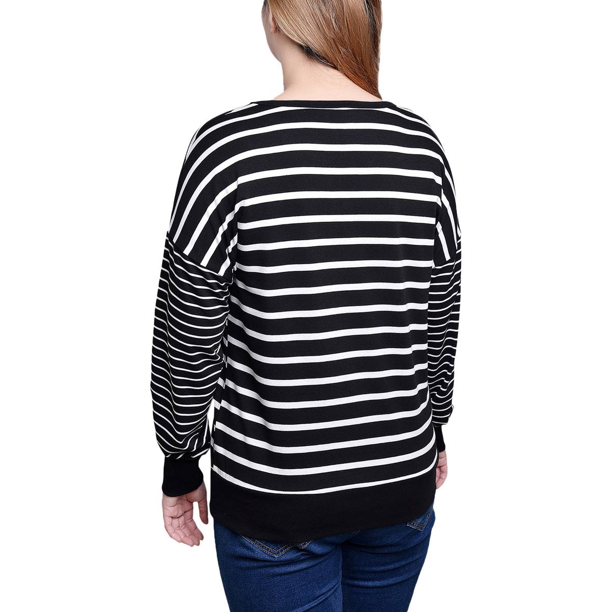 Plus Size NY Collection Long Sleeve Stripe French Terry Tee