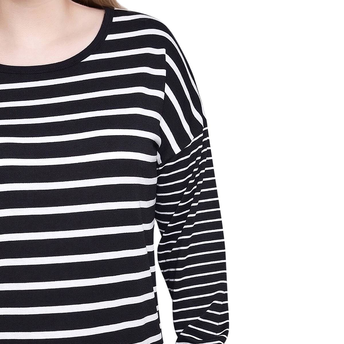 Plus Size NY Collection Long Sleeve Stripe French Terry Tee