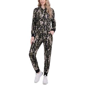 Petite NY Collection Long Sleeve Hooded Camo Jogger Set