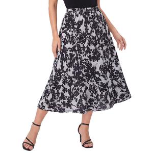 Petite NY Collection Pull On Black Floral Hacci Midi Skirt