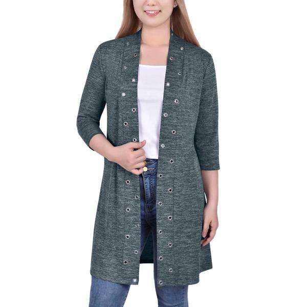 Petite NY Collection 3/4 Sleeve Cardigan with Grommets
