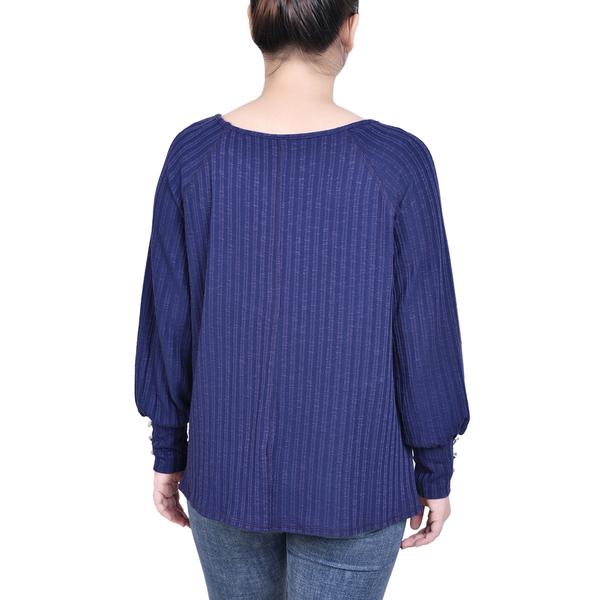 Petite NY Collection Long Sleeve Hacci Rib Scoop Neck Sweater alternate view