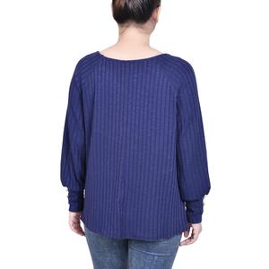 Petite NY Collection Long Sleeve Hacci Rib Scoop Neck Sweater alternate view
