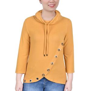 Petite NY Collection 3/4 Sleeve Cowl Neck w/Drawstring Blouse alternate view
