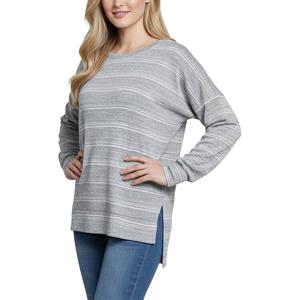Petite NY Collection Long Sleeve Crew Neck Stripe Hacci Blouse alternate view
