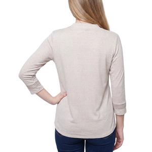 Petite NY Collection 3/4 Sleeve Split Neck Crochet Trim Blouse alternate view