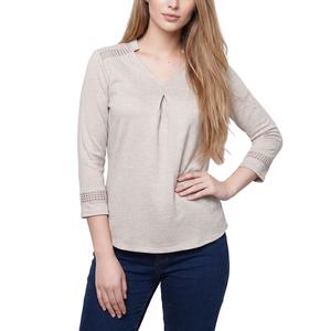 Petite NY Collection 3/4 Sleeve Split Neck Crochet Trim Blouse