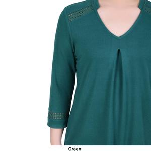 Womens NY Collection 3/4 Sleeve Split Neck Crochet Trim Blouse alternate view