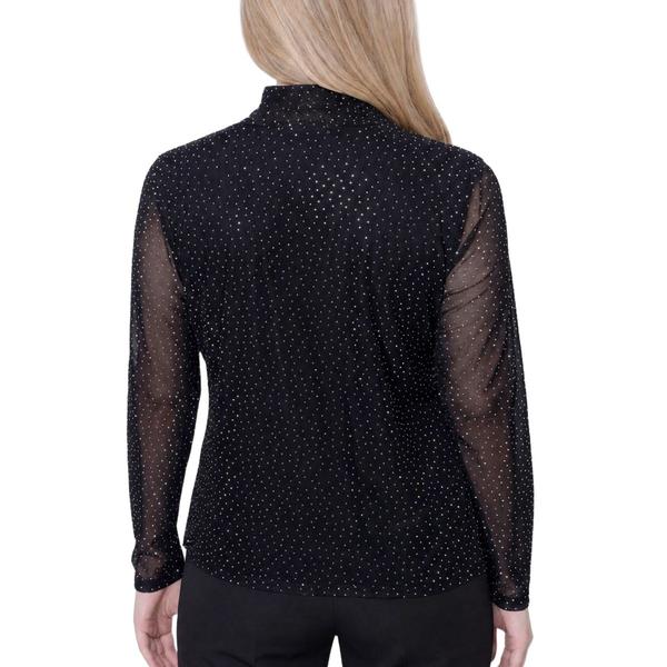 Petite NY Collection Long Sleeve Rhinestone Mesh Blouse alternate view