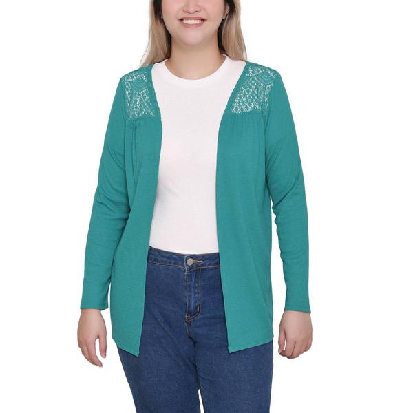 Petite NY Collection Waffle Lace Inset Open Front Cardigan alternate view