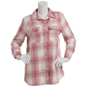 Womens Mountain Ridge Long Sleeve Twill Plaid Shacket - Pink