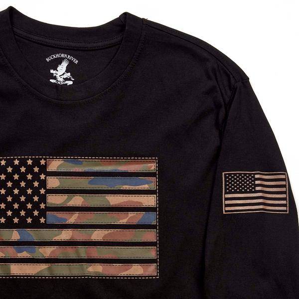 Mens Buckhorn River Long Sleeve Camo Flag Graphic Tee - Black alternate view