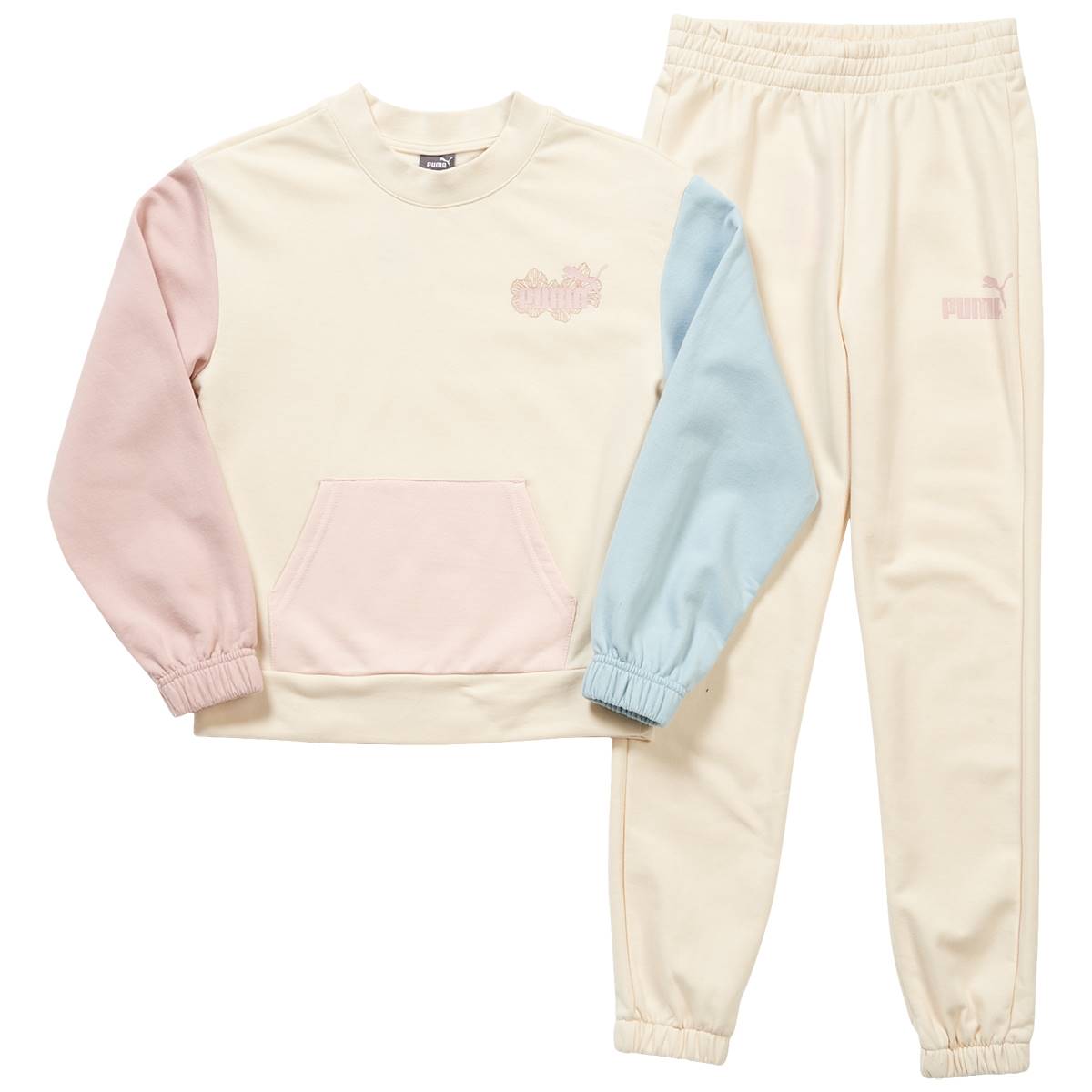 Girls (7-16) Puma(R) Color Block Sweatshirt & Jogger Sweatpants Set