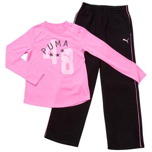 Girls (7-16) Puma(R) Long Sleeve Tee w/ Wide Leg Sweatpants
