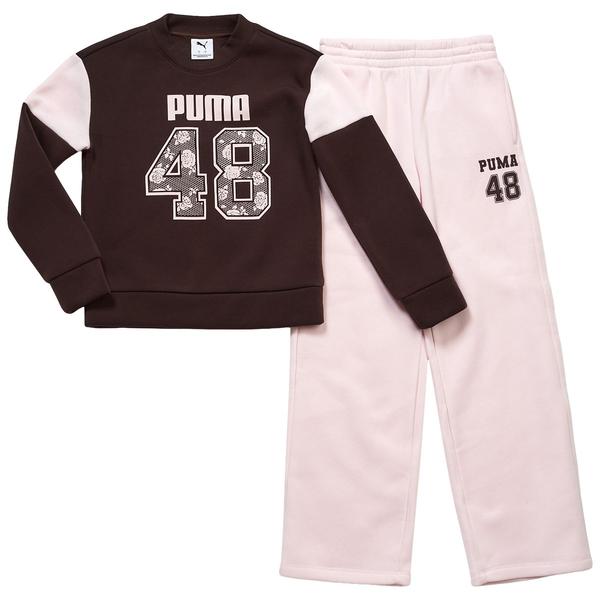Girls (7-16) Puma(R) Lace Logo Sweatshirt w/ Wide Leg Pants Set