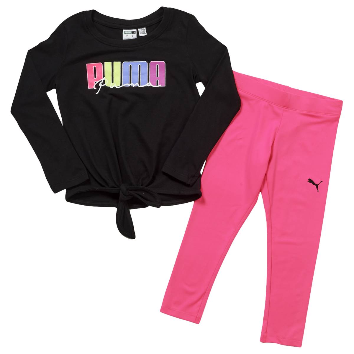 Girls (4-6x) Puma 2pc. Tie Front Long Sleeve Tee & Leggings Set