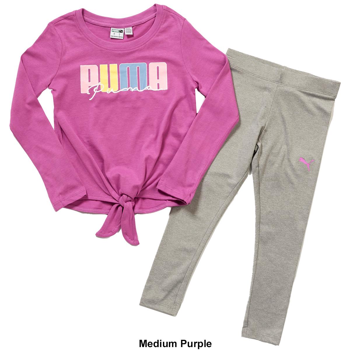 Girls (4-6x) Puma 2pc. Tie Front Long Sleeve Tee & Leggings Set