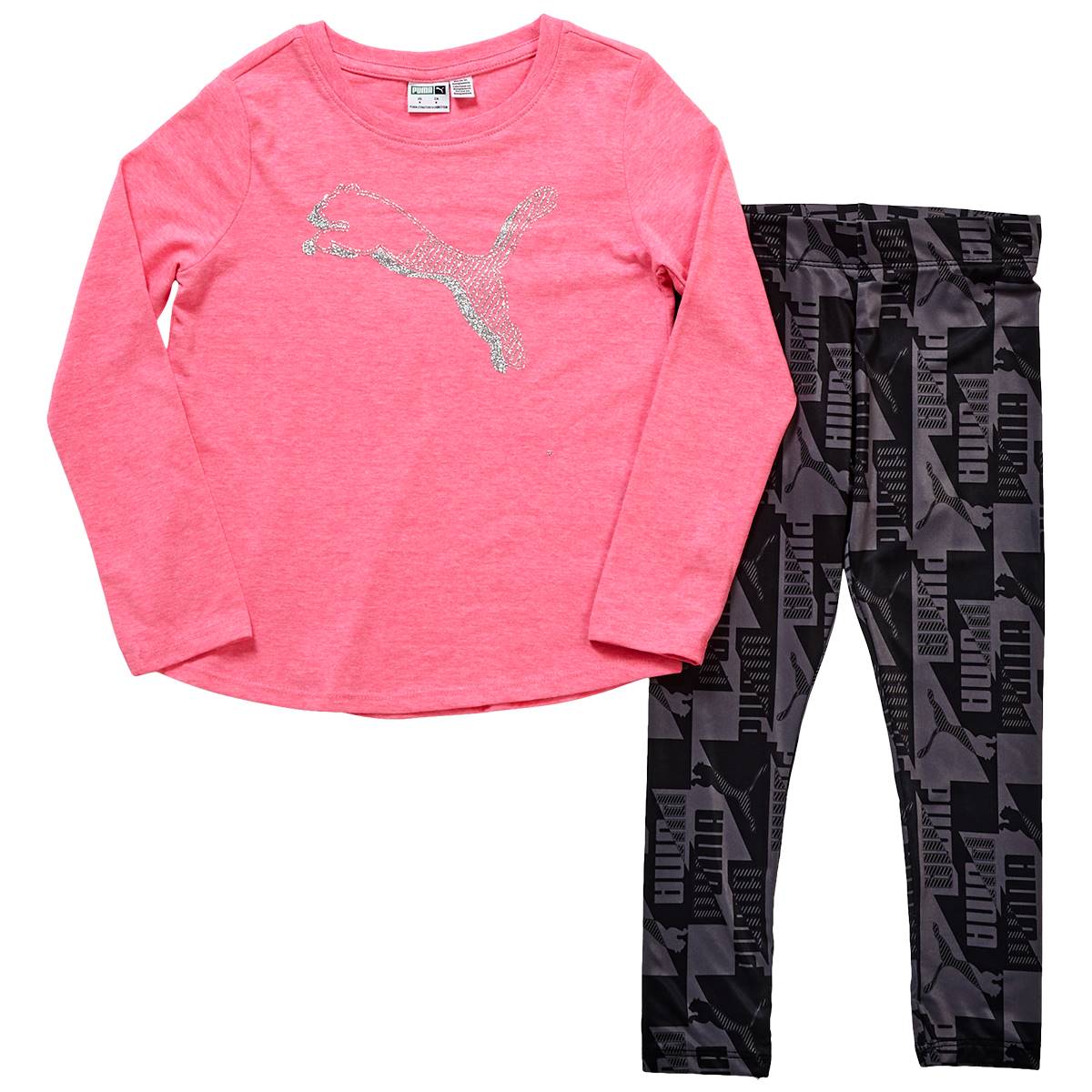 Girls (4-6x) Puma(R) Marled Long Sleeve Logo Tee & Leggings