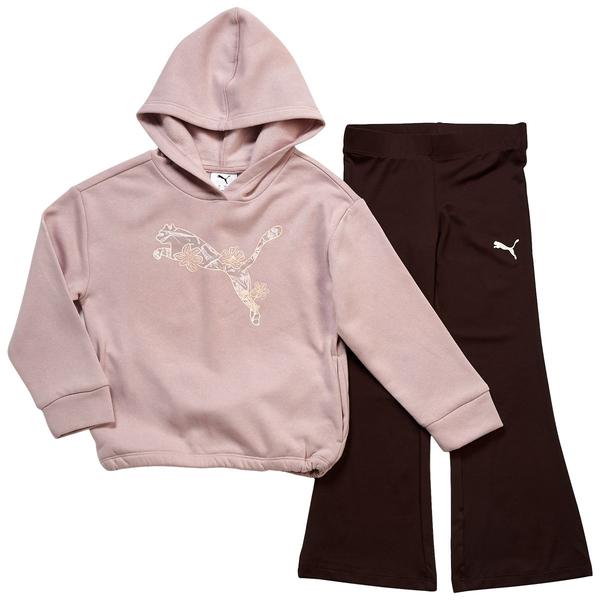 Girls (4-6x) Puma(R) Floral Logo Hoodie & Flare Leggings Set