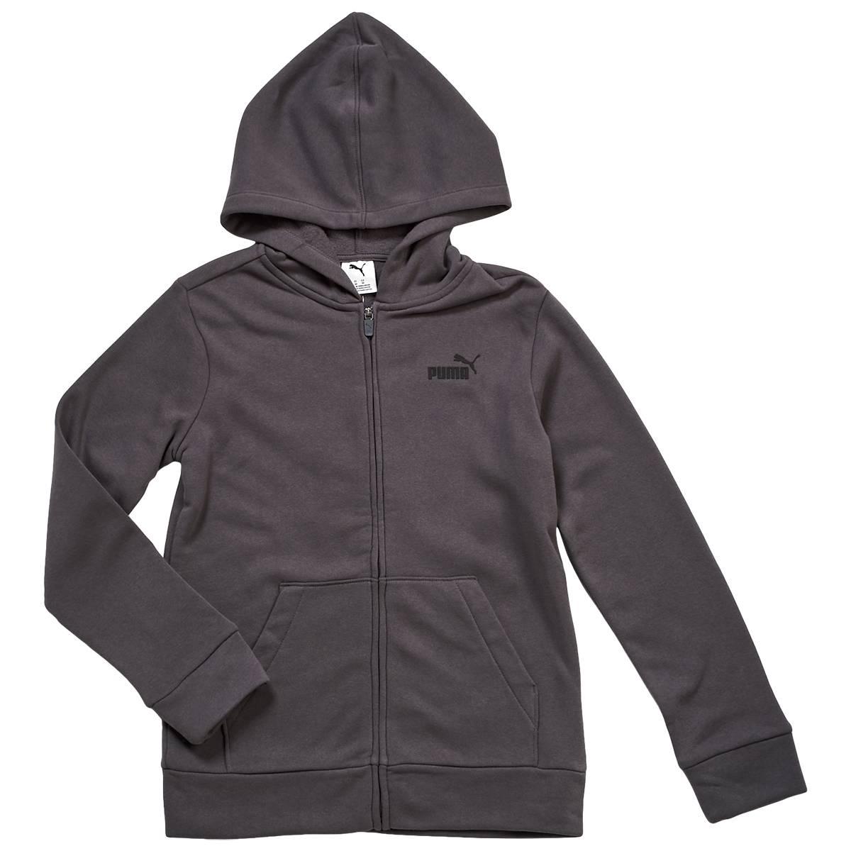 PUMA Big Kid Boys Long Sleeve Fleece Zipper Active Hoodie, X-large (18-20), Black