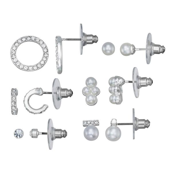 You're Invited 6pr. Silver-Tone Faux Pearl Stud & Hoop Earrings