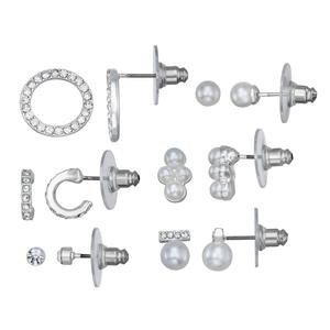 You're Invited 6pr. Silver-Tone Faux Pearl Stud & Hoop Earrings