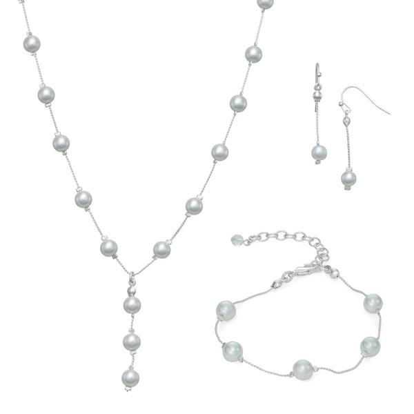 You're Invited Silver-Tone White Faux Pearl Necklace Set