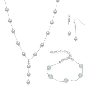 You're Invited Silver-Tone White Faux Pearl Necklace Set