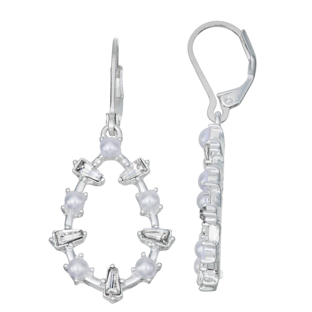 You're Invited Crystal & Pearl Teardrop Leverback Drop Earrings