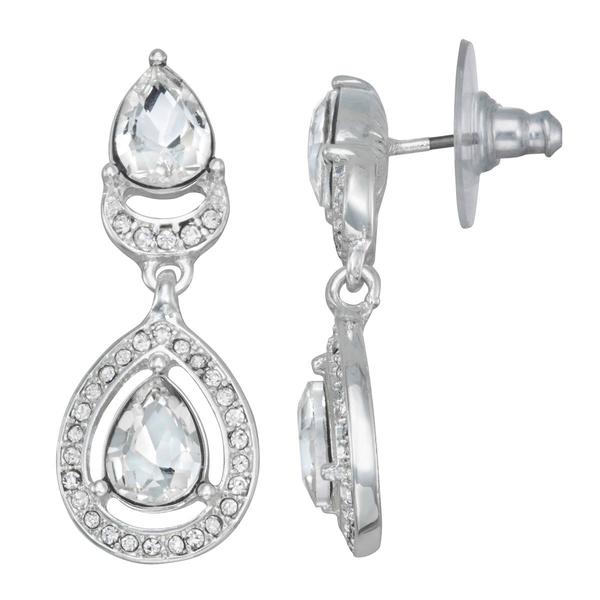 You're Invited Silver-Tone Crystal Double Drop Earrings