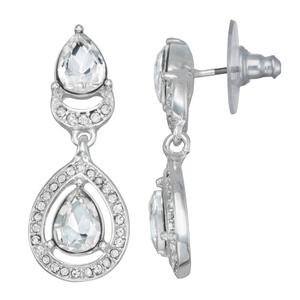 You're Invited Silver-Tone Crystal Double Drop Earrings
