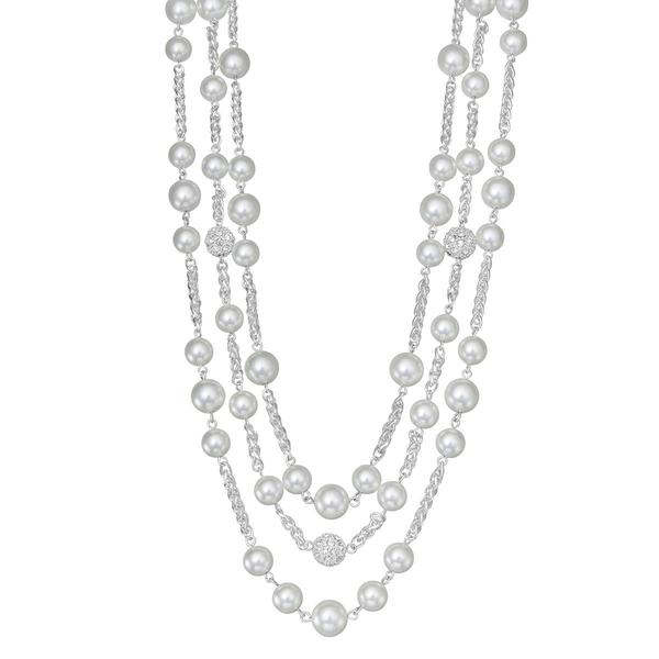 You're Invited Faux Pearl & Crystal 3-Row Collar Necklace