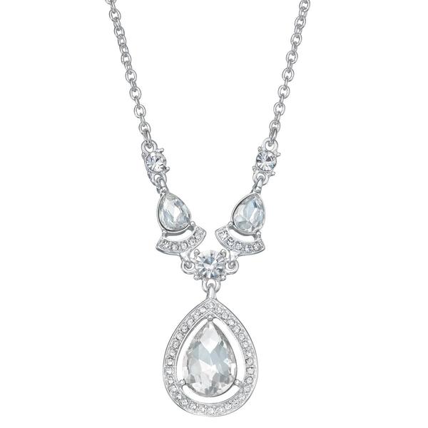 You're Invited Silver-Tone Crystal Teardrop Pendant Necklace
