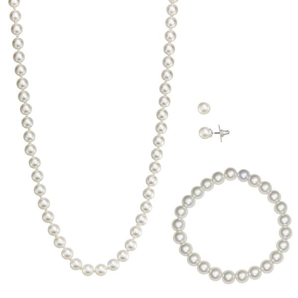 You're Invited Silver-Tone Pearl Necklace/Earrings/Bracelet Set