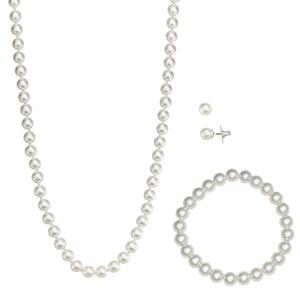 You're Invited Silver-Tone Pearl Necklace/Earrings/Bracelet Set