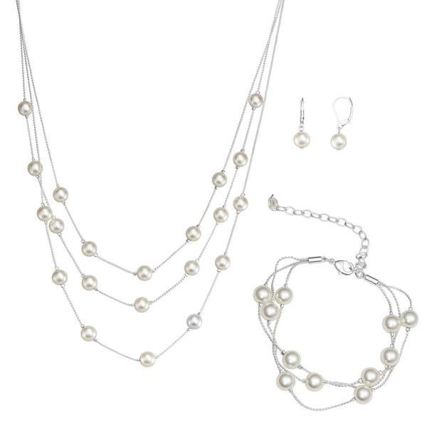 You're Invited Pearl Strand Necklace/Earrings/Bracelet Set