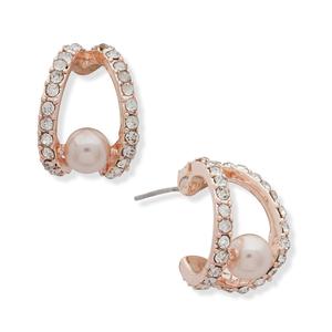 You're Invited Rose Gold-Tone Post Pearl Hoop Earrings