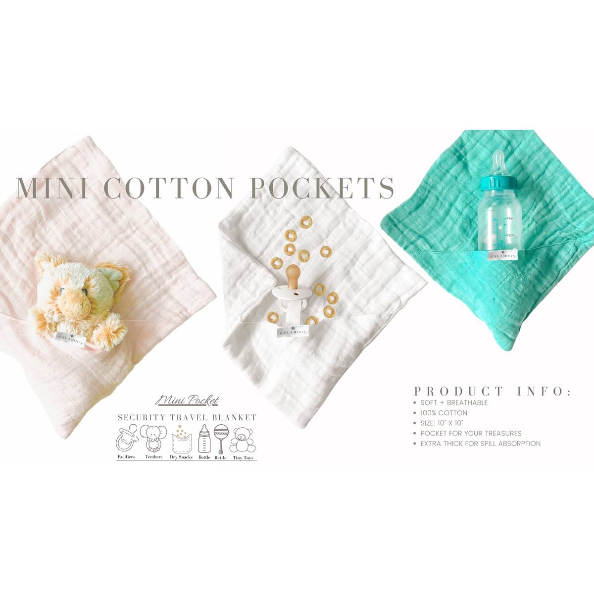 Zalamoon Solid Mini Cotton Pocket Security Lovey Blanket