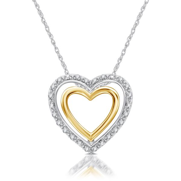 Nova Star(R) Two-Tone Lab Grown Diamond Double Heart Frame Pendant